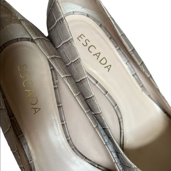 Escada embossed leather heels EUC taupe size 9.5 gorpcore sculptered heel - Picture 5 of 10